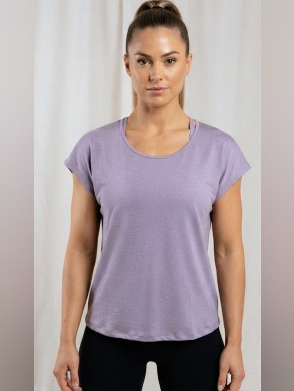 Tuff Athletics Lilac Purple Keyhole Back Short Sleeve Activewear Tee Shirt S